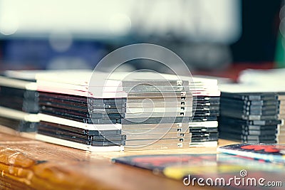 Old stacked floppy disks on the table Stock Photo
