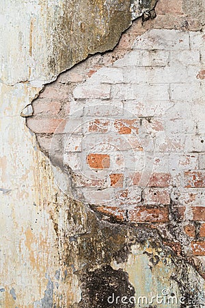 Old and stained platered wall and brick wall Stock Photo