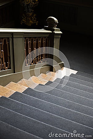 Royal Staircase Interior With Soft Natural Light Opening Up The Darkness Stock Photo