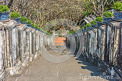 Old stairway decorated with ceramic pot of the Phra Nakhon Khiri Stock Photo