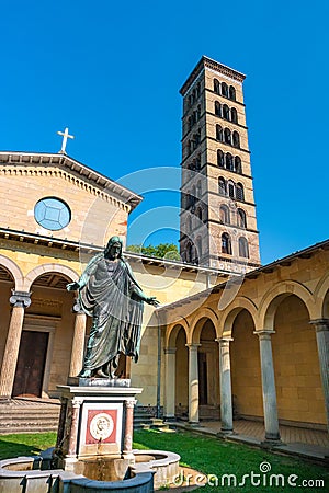 Old statue of Christ at the old Church of Peace Friedenskirche, located at Sanssouci City Park entrance in Potsdam, Germany Editorial Stock Photo