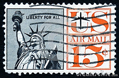 Old Statue of Liberty stamp Editorial Stock Photo