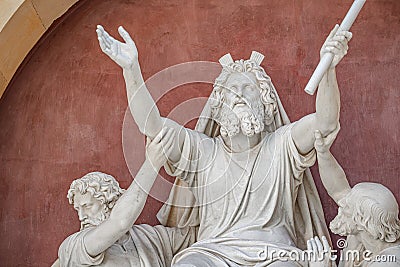 Old statue with prophets in Judaism Moses, Aaron and Hur at the old Church of Peace Friedenskirche, located at Sanssouci City Stock Photo