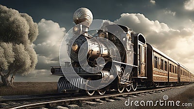 old steam locomotive A soul train that wanders through the dreams on a surreal and whimsical railway. Stock Photo