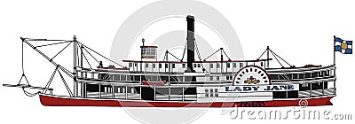 Old steam paddle riverboat Vector Illustration