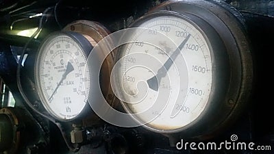 Old steam train gauges Stock Photo