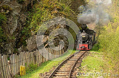 Old steam train in the mountains of Romania, Maramures county Stock Photo