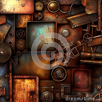 Old steampunk mechanism Cartoon Illustration