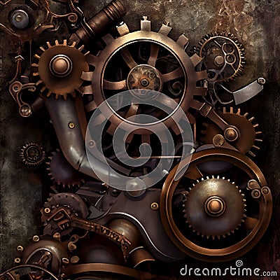 Old steampunk mechanism Cartoon Illustration