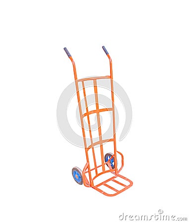 Old steel orange hand truck isolated on white background with clipping path Stock Photo