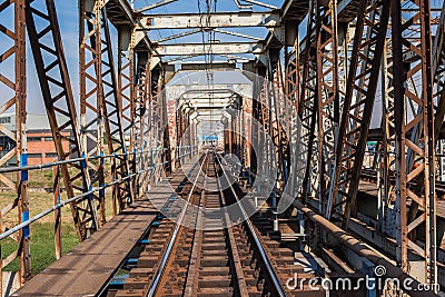 Old Steel Railway Bridge Frame Stock Photo