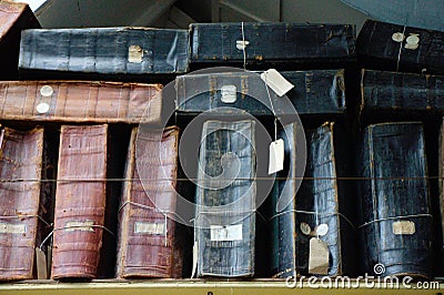 Old stock-books in an English 19th century textile factory Stock Photo