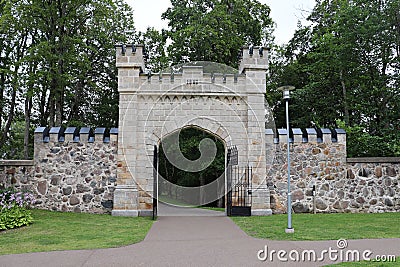 Old stone arch at the entrance to the territory of Sigulda Castle. Latvia, July 2019 Editorial Stock Photo