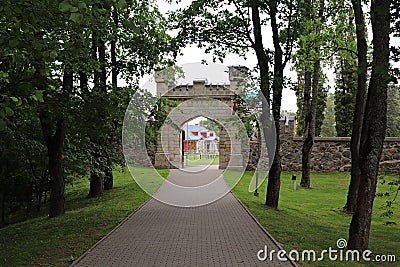 Old stone arch at the entrance to the territory of Sigulda Castle. Latvia, July 2019 Editorial Stock Photo