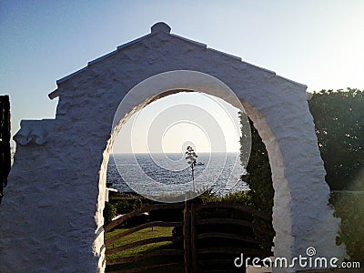 Old stone arch looking to mediterranean Stock Photo