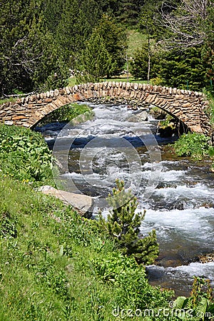 Old stone bridge. Vall de Ransol (Andorra) Stock Photo