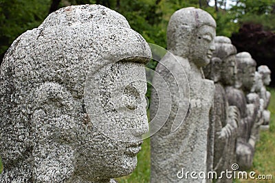 Old stone Buddha statues at temple Unjusa, Hwasun, South Jeolla Province, Korea Stock Photo