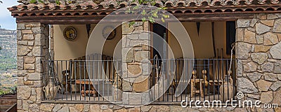 Old stone building with a balkony at Siurana. Priorat, Catalonia, Editorial Stock Photo