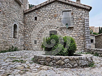 Old stone Fountain French Medieval Village Stock Photo