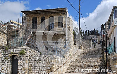 Old stone house in the Jewish quarter of the old city Safed. Israel Stock Photo