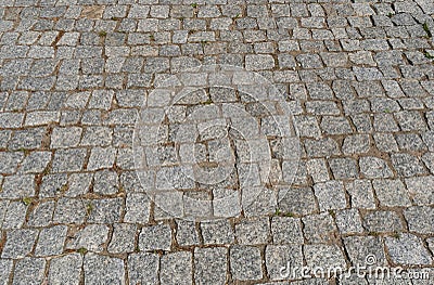 Old Stone Pavement Texture Background, Granite Cobblestone Road Pattern, Vintage Block Sidewalk Stock Photo