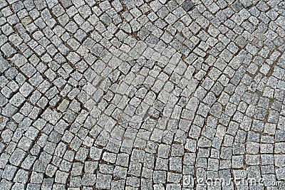 Old Stone Pavement Texture Background, Granite Cobblestone Road Pattern, Vintage Block Sidewalk Stock Photo