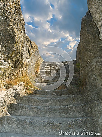 Old stone staircase to sky Stock Photo