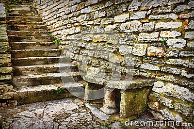 Landmark attraction in Bulgaria. Old stone steps - Botanical Garden from Balchik Stock Photo