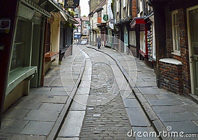 Old Stone Street and Houses, The Shambles, York, England Editorial Stock Photo