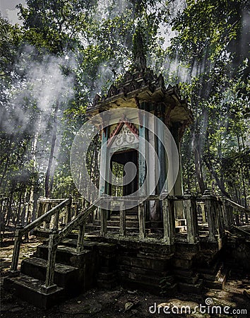 Old stone temple deep in jungle Asia Stock Photo