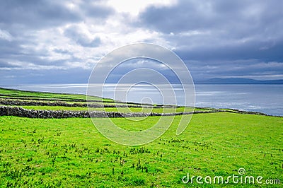 Ancient Stone Walls along the Irish Coast Stock Photo