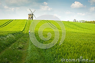 An old stone windmill in field Stock Photo