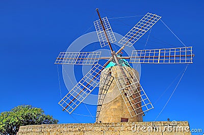 Malta - Stone windmill in Gozo Stock Photo