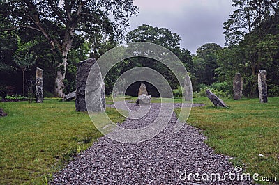 Old stone wood pebble glade Stock Photo