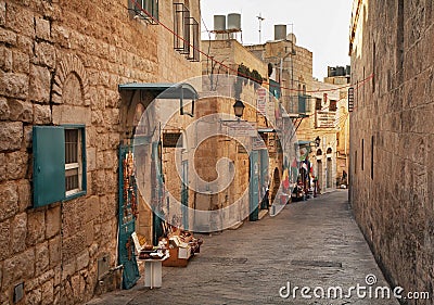 Old street in Bethlehem. Palestinian territories. Israel Editorial Stock Photo