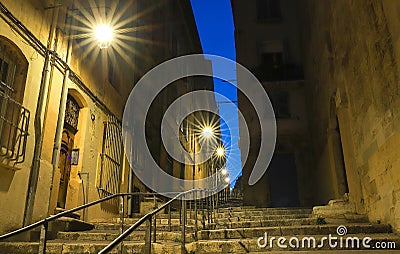 The old street in the historic quarter Panier of Marseille in South France at night Stock Photo
