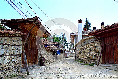 Old street in Koprivshtitsa Bulgaria Editorial Stock Photo