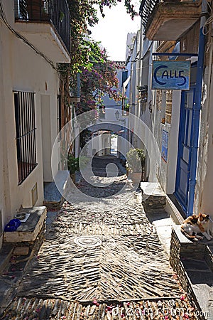 Main street in town cadaques in cap de creus catalonia Editorial Stock Photo