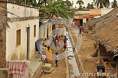 Old street in a popular neighbourhood island of mozambique classic image Editorial Stock Photo