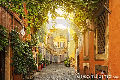 Old street in Trastevere in Rome Stock Photo