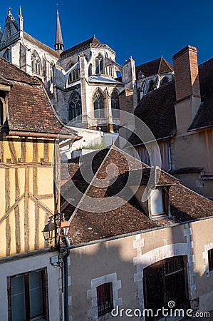 Old streets and houses of Auxerre, medieval city on river Yonne, north of Burgundy, France Stock Photo