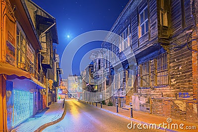 Old streets of Istanbul by night Stock Photo