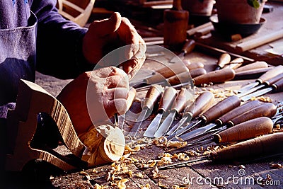 Old stringed instruments maker Stock Photo