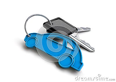 Old style car keys with car icon keyring. Concept for owning a vehicle. Stock Photo