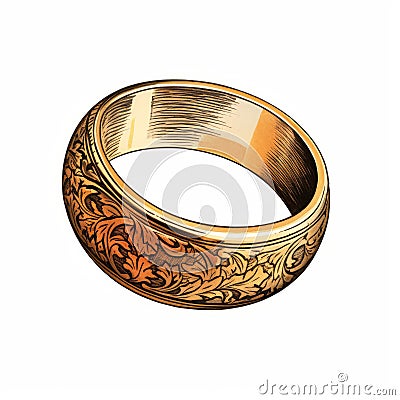 Vintage Gold Wedding Ring - Detailed Woodcut Illustration Stock Photo