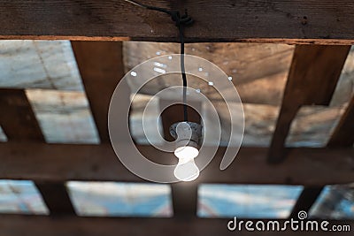 old style incandescent lamp shines with warm light Stock Photo