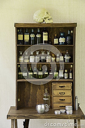 Old style medicine cabinet Stock Photo