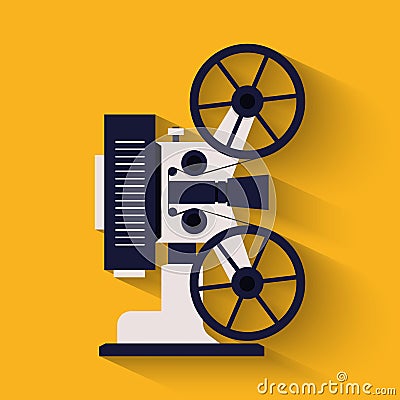 Old style movie camera flat icon. Retro Cinema projector. Vector Illustration