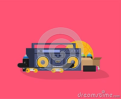 Old style music boombox flat vector music systems Vector Illustration