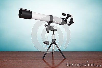 Old Style Photo. Silver Telescope on Tripod Stock Photo